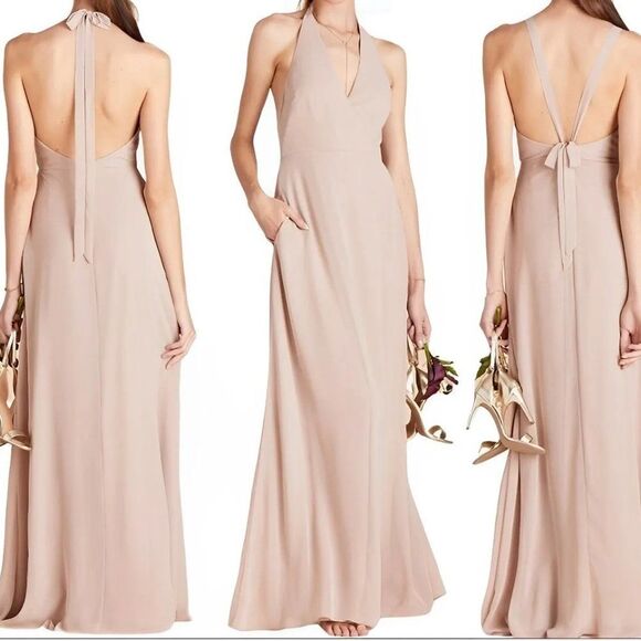 READ Birdy Grey Moni Convertible Bridesmaid Dress Taupe Beige Size Small - Picture 1 of 10